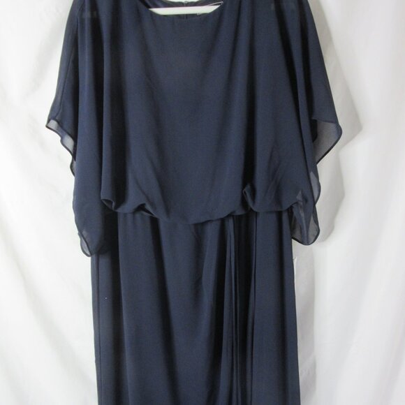 Jessica Howard Maxi Formal Dress Souffle Chiffon Short Sleeve Navy Size 14W NWT - Picture 16 of 16